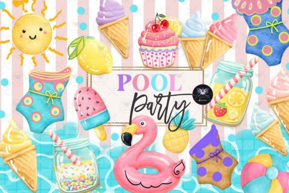 Download Summer Pool Party Clipart Watercolor - Premium Bundle