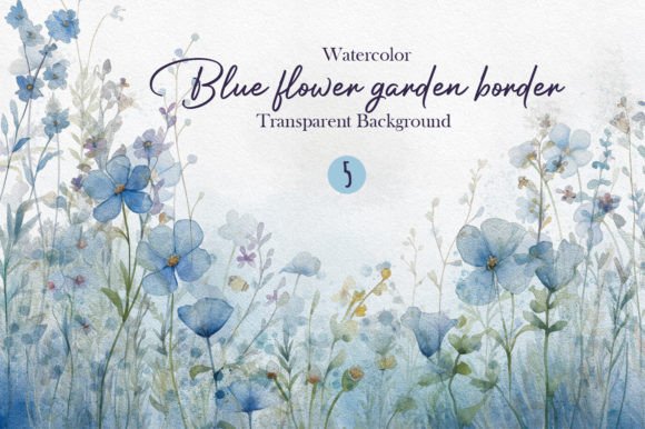Download Watercolor Blue Flower Garden Border PNG - Lower Collection